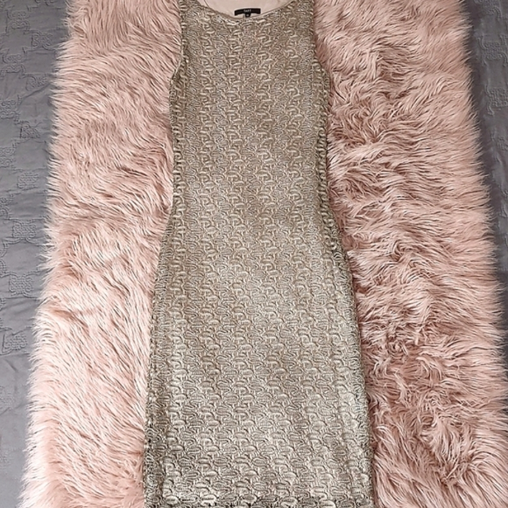 Tart Dress Stretch XS Cotton Lace Platinum Gold Pullover Midi Sleeveless Lined
